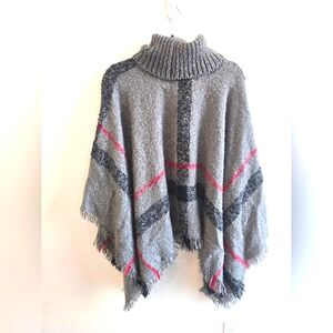 Turtle Neck Poncho for Women O/S Grey, Black, Red detail
